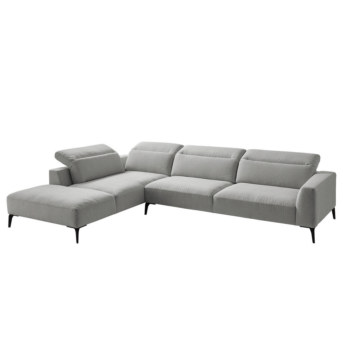 ECKSOFA mit Ottomane - Hellgrau/Schwarz, Textil/Metall (325/238cm) - home24