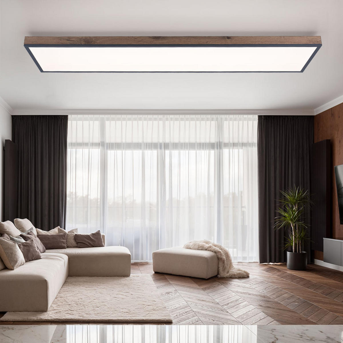 LED DECKENLEUCHTE Holzoptik Braun - Braun, Metall (120/30/7.5cm) - Globo Lighting