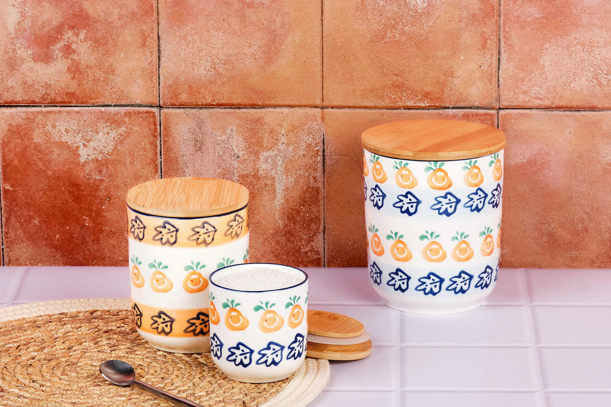 VORRATSDOSE Napoli - 3er-Set - Zitrusfrucht - Weiß, Keramik - Björn