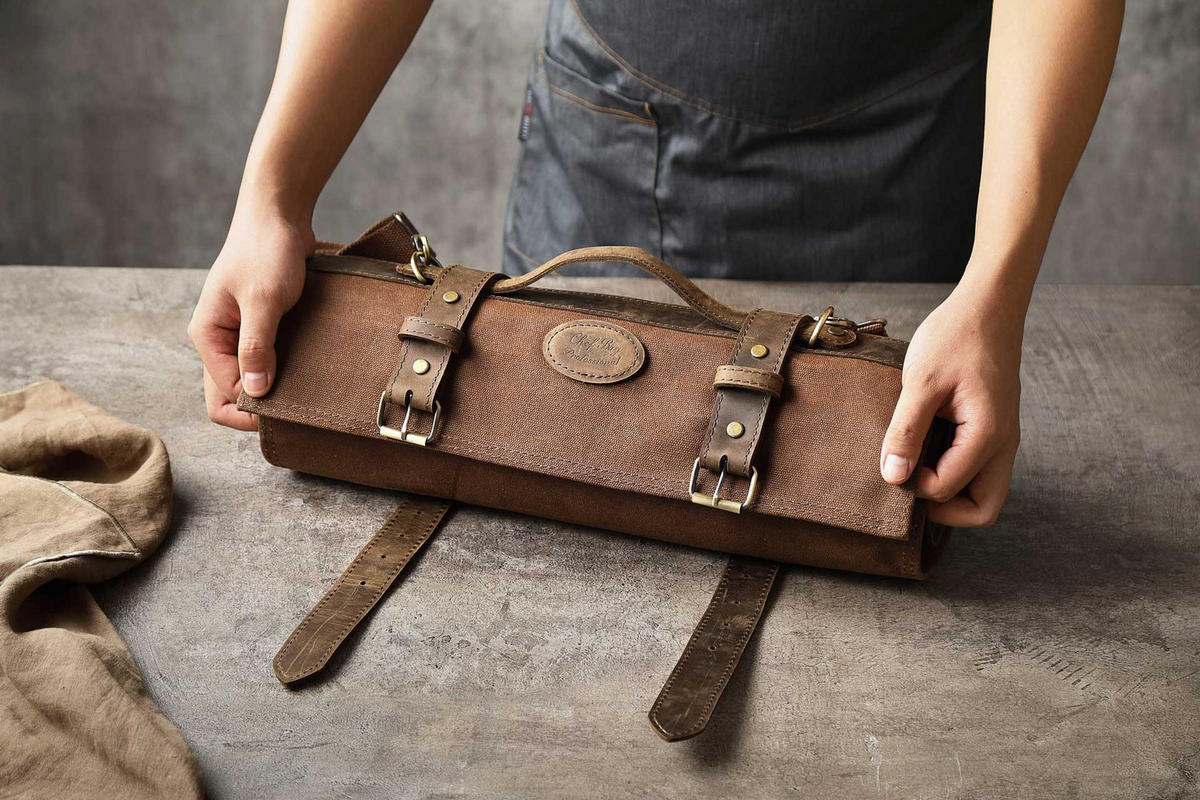 MESSERTASCHE BRAUN 12 SCHLITZE - Braun, Leder (95/1/43cm) - Zayiko