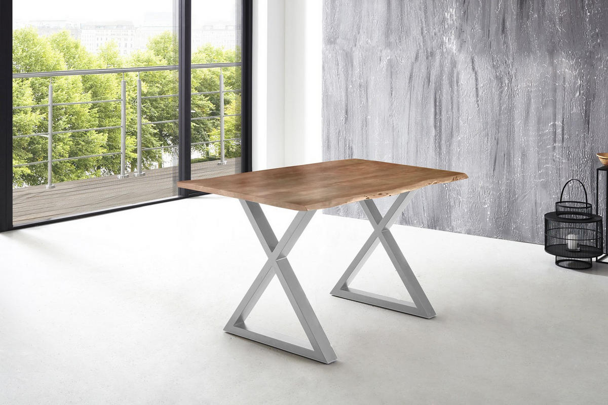 ESSTISCH LUBIN - Beige/Silberfarben, Holz/Metall (80/140/77cm) - SAM