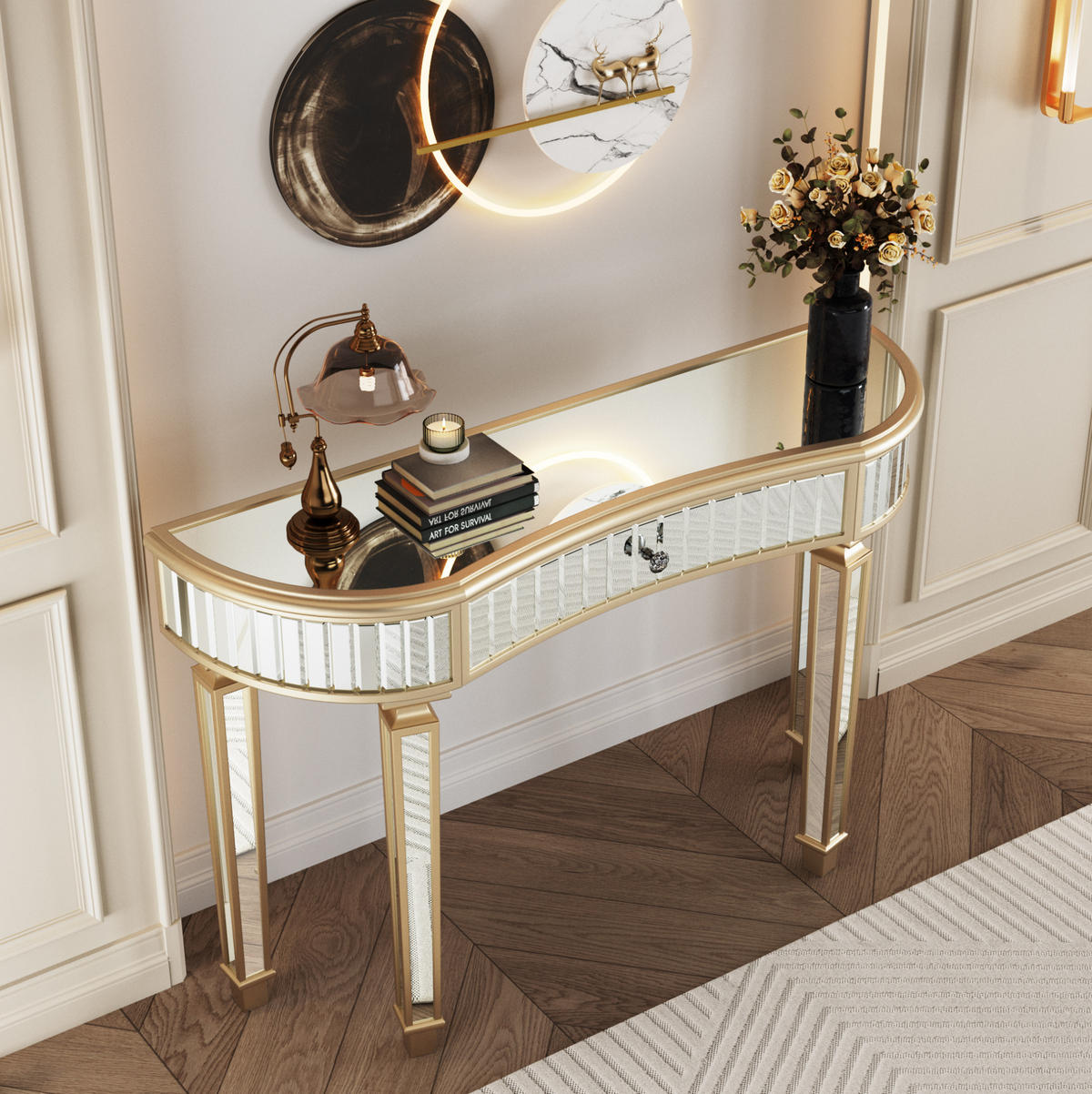 KONSOLENTISCH 120/38/78 cm Gold Silber aus Glas MDF mit Schublade - Goldfarben, Holzwerkstoff (120/38/78cm) - OKWISH