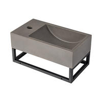 HANDWASCHBECKEN hängend rechteckig aus Beton - Armaturen links - 40 x 22 cm - UCHAMI - Schwarz, Metall (40/19.5/22cm) - Vente-Unique