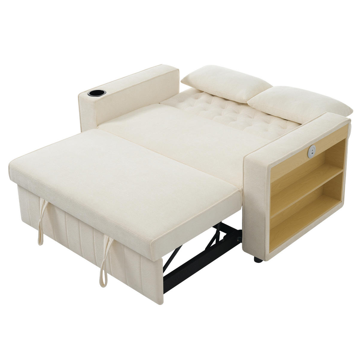 SCHLAFSOFA 140/137 cm Liegefläche in Beige – mit USB und Getränkehalter - Beige, Textil (140/84/137cm) - BEAOK