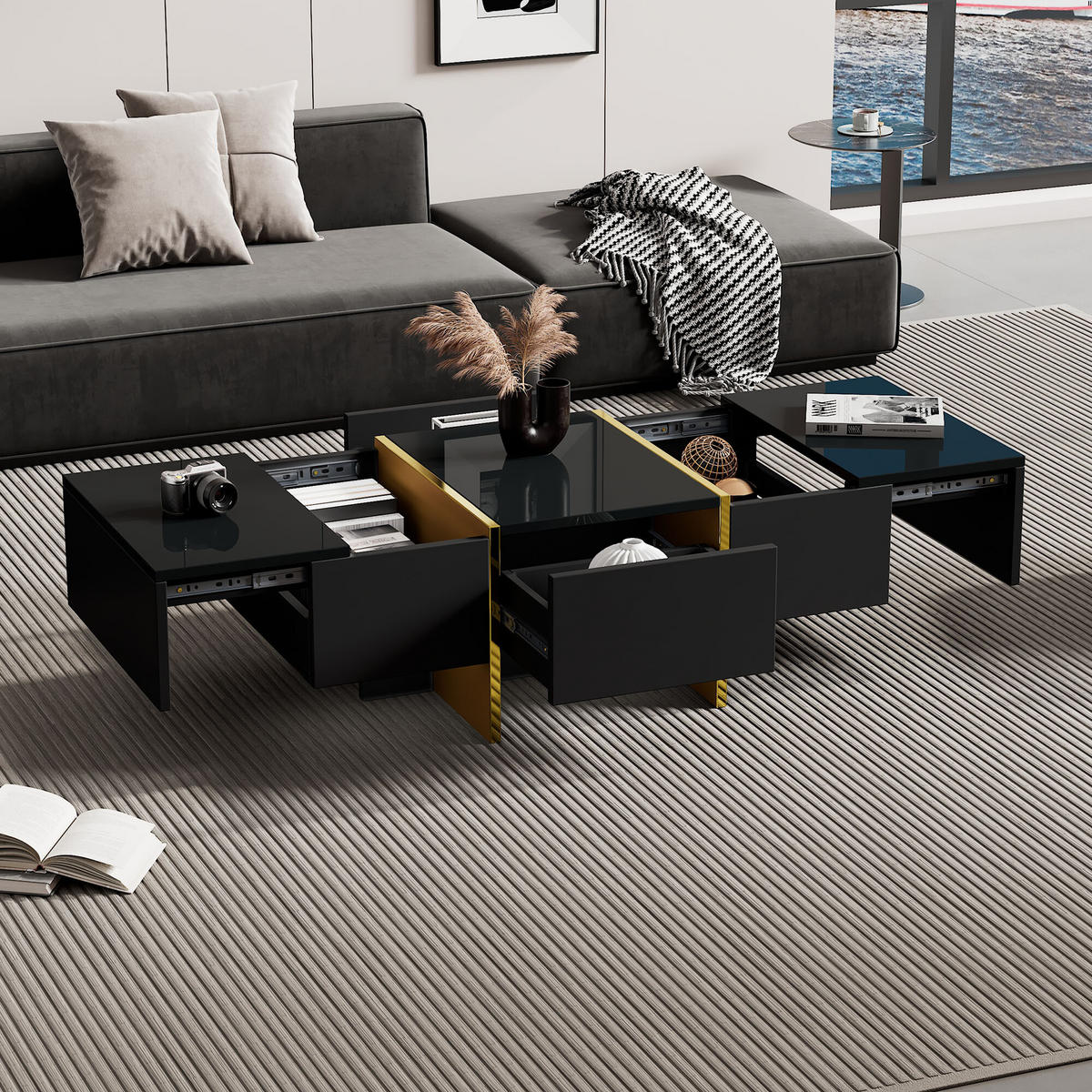 COUCHTISCH Schwarz 100/50/35 cm - Schwarz, Holzwerkstoff/Metall (100/50/35cm) - Urban Meuble