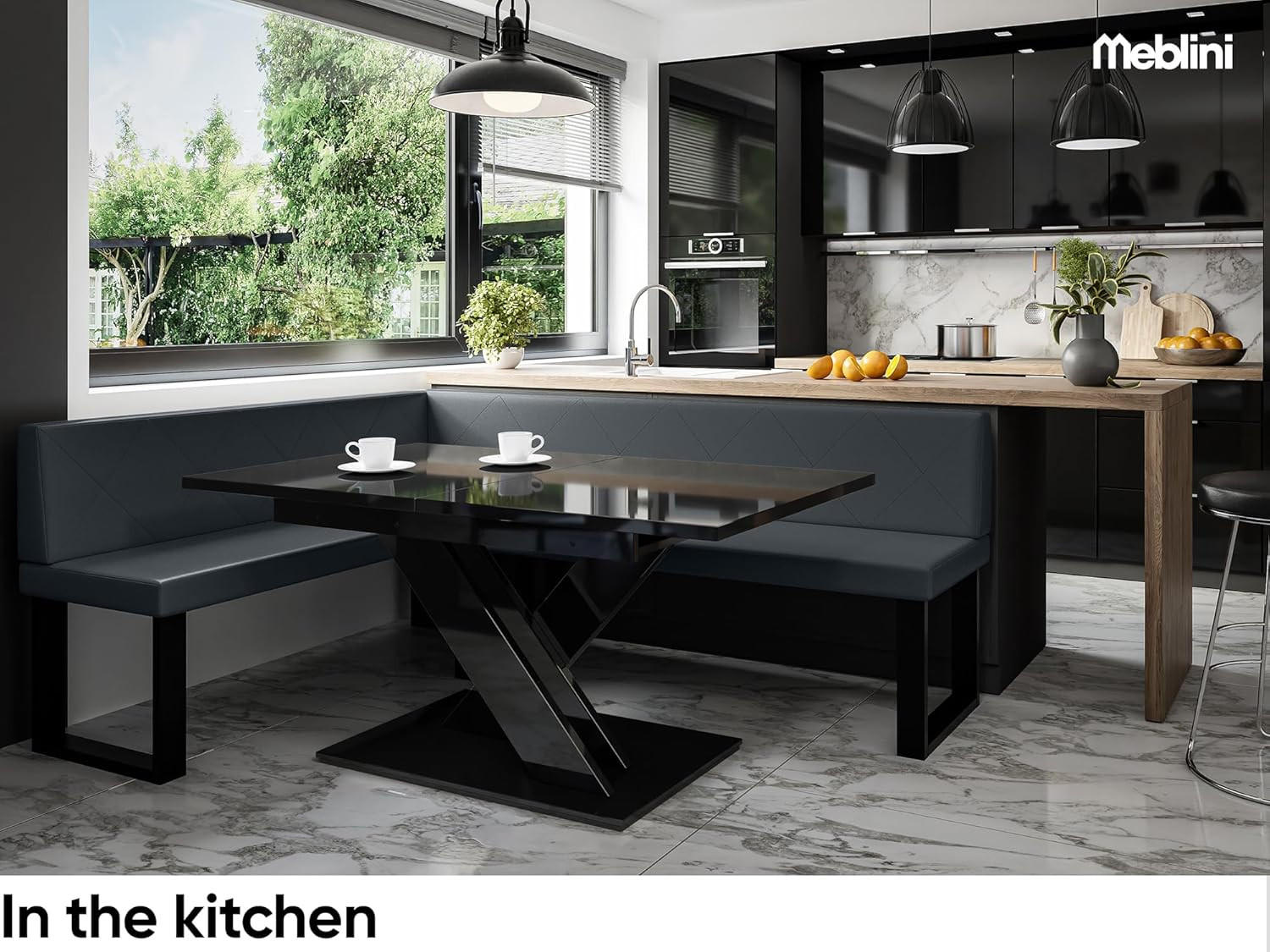ECKBANK ERIC_U - Dunkelgrau, Leder (142/196cm) - Meblini