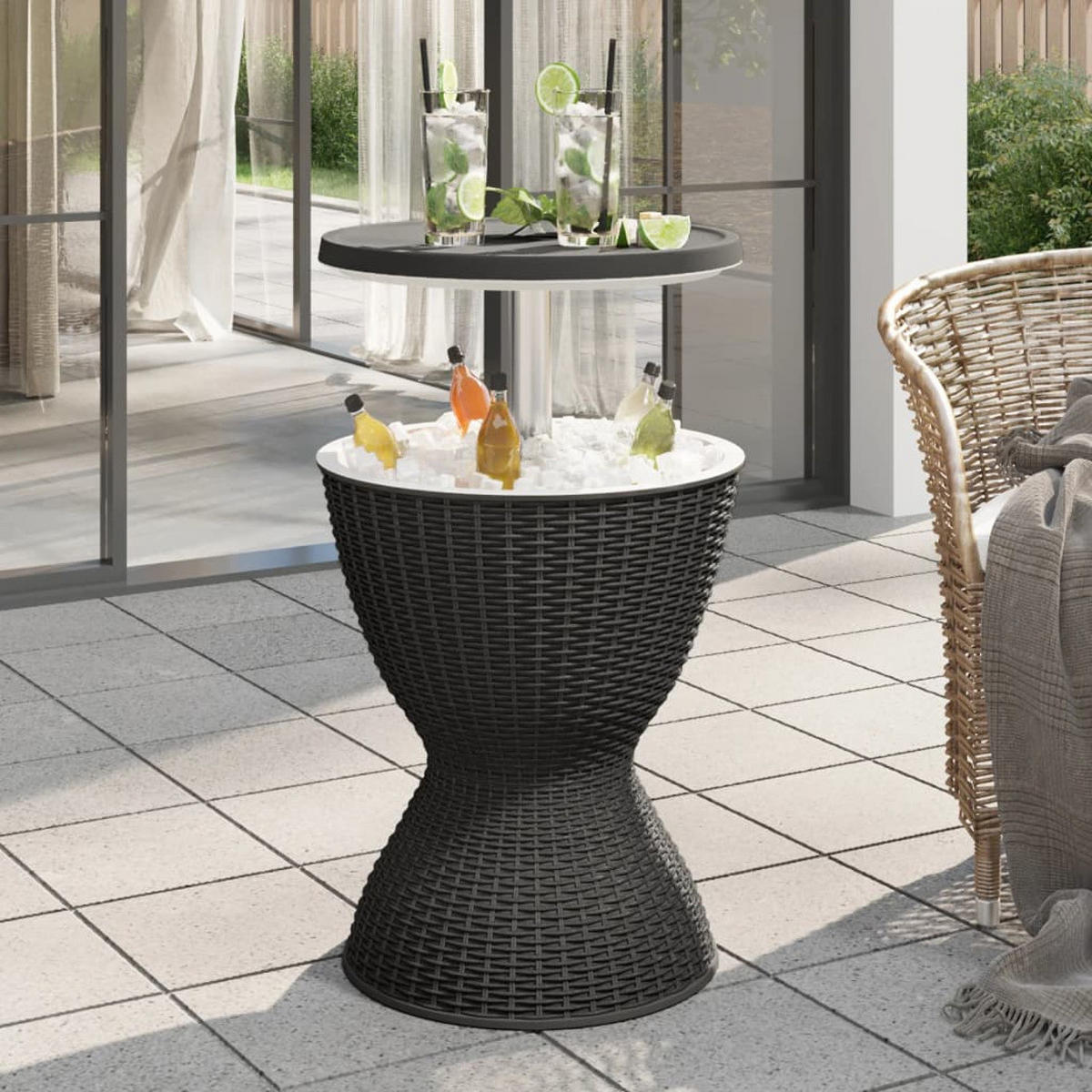 TISCH 3-IN-1 MIT EISKÜHLER SCHWARZ POLYPROPYLEN - Schwarz, Kunststoff (48/48/82cm) - vidaXL