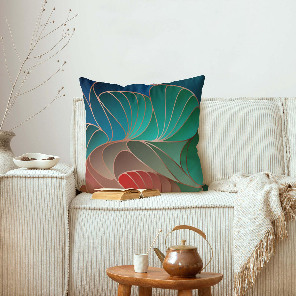 DEKOKISSEN Farbenfrohes Art Deco 40/40 cm - Grün, Textil (40/40/10cm) - Bilderwelten