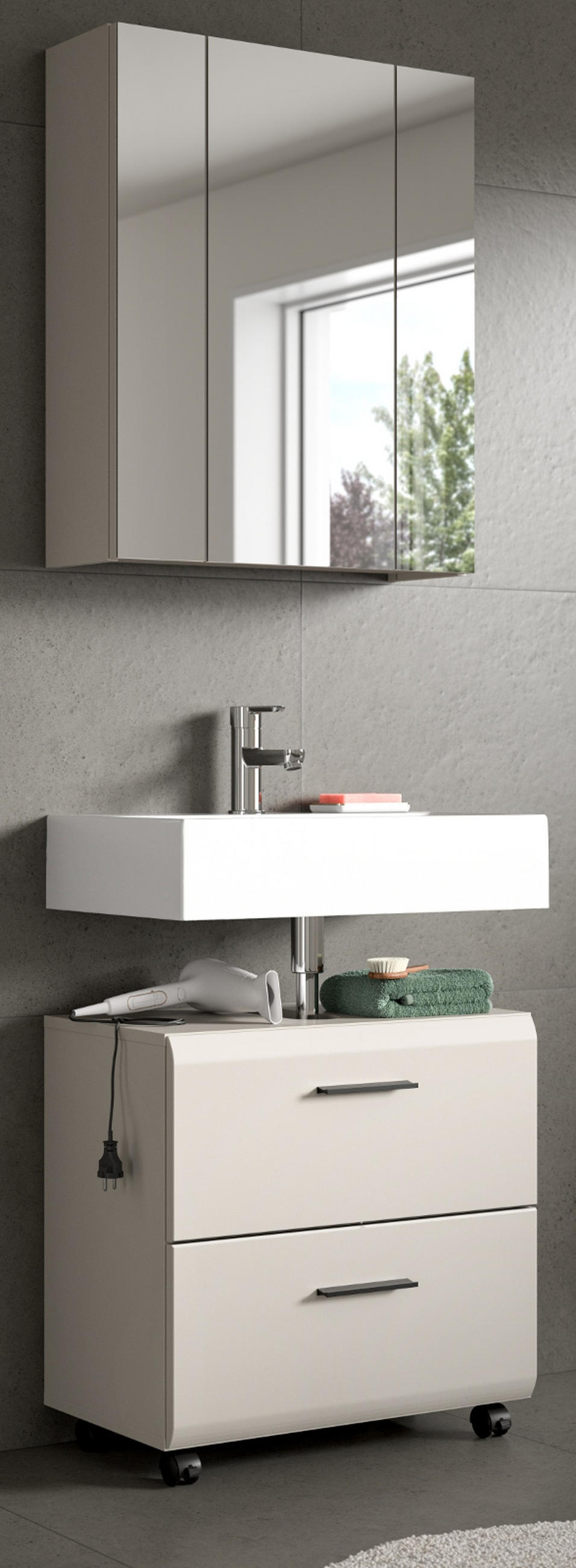 BADMÖBEL-SET Kaschmir 60 cm 2-teilig, Unterschrank mit Schubladen und auf Rollen - Kaschmir/Schwarz, Glas/Holzwerkstoff (60/185/30cm) - Inn.Furn