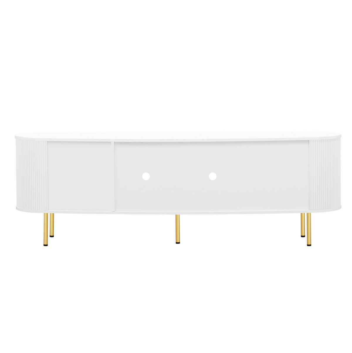 TV ormarić 170/35/55 cm bijelo-zlatni od MDF-a s 4 staklena vrata i otvorom za kabele - bijela, drvni materijal (170/55/35cm) - OKWISH