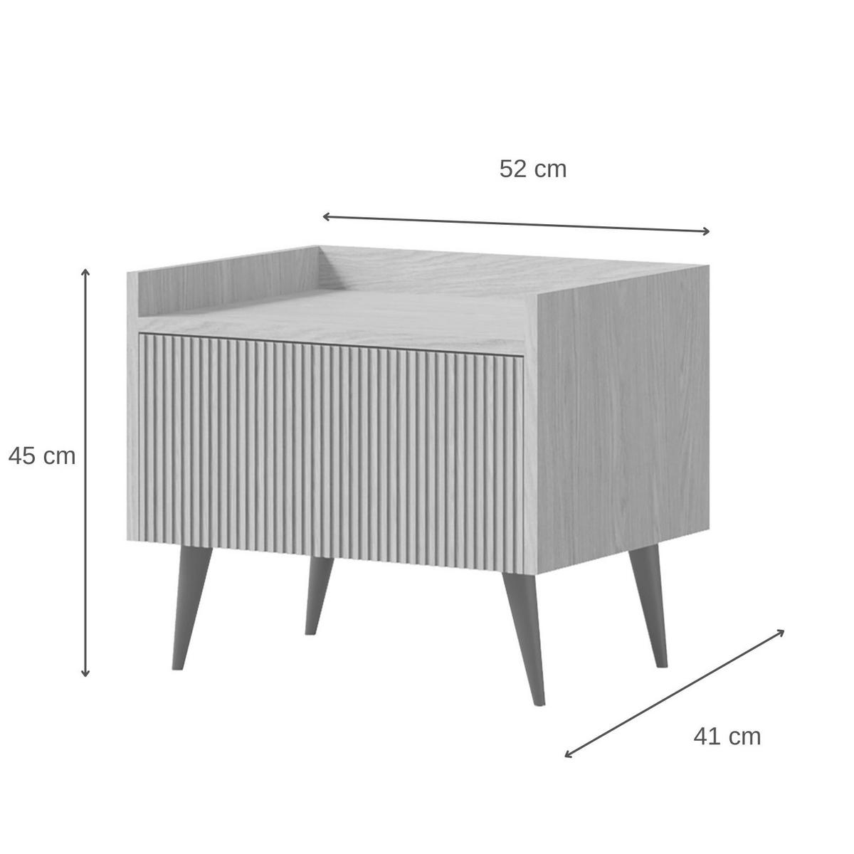 NACHTTISCH Amfali mit 1 Tür, geriffelte Fronten, Push-to-open, Metallbeine, 52 cm, Frühlings-Eiche - Eichefarben/Schwarz, Holzwerkstoff/Metall (52/45/41cm) - Beautysofa