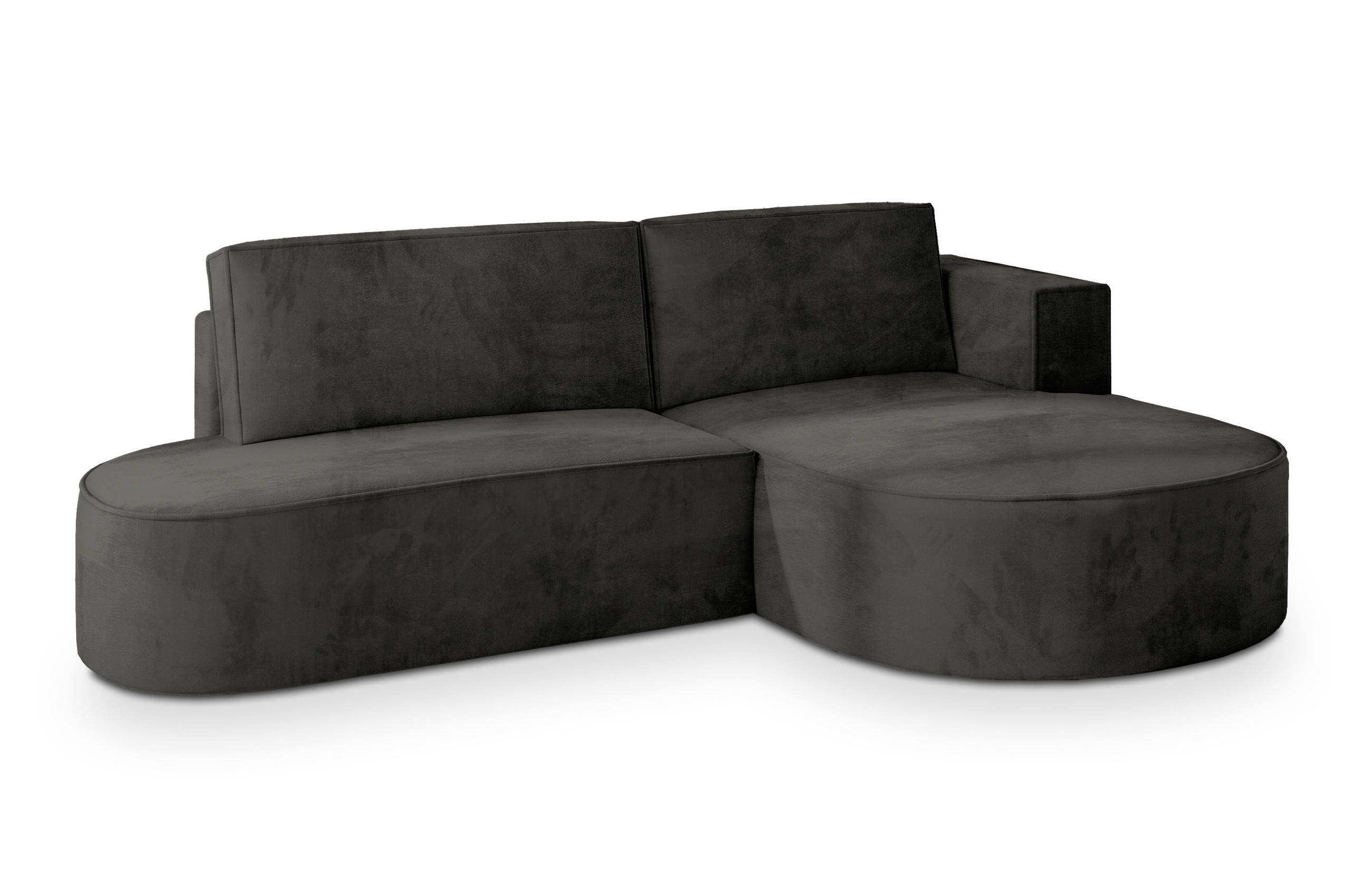 ECKSOFA CORTIO M R-S Schwarz Velours-Stoff mit Schlaffunktion - Schwarz, Holz (265/174cm) - MASSENO