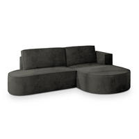 ECKSOFA CORTIO M R-S Schwarz Velours-Stoff mit Schlaffunktion - Schwarz, Holz (265/174cm) - MASSENO