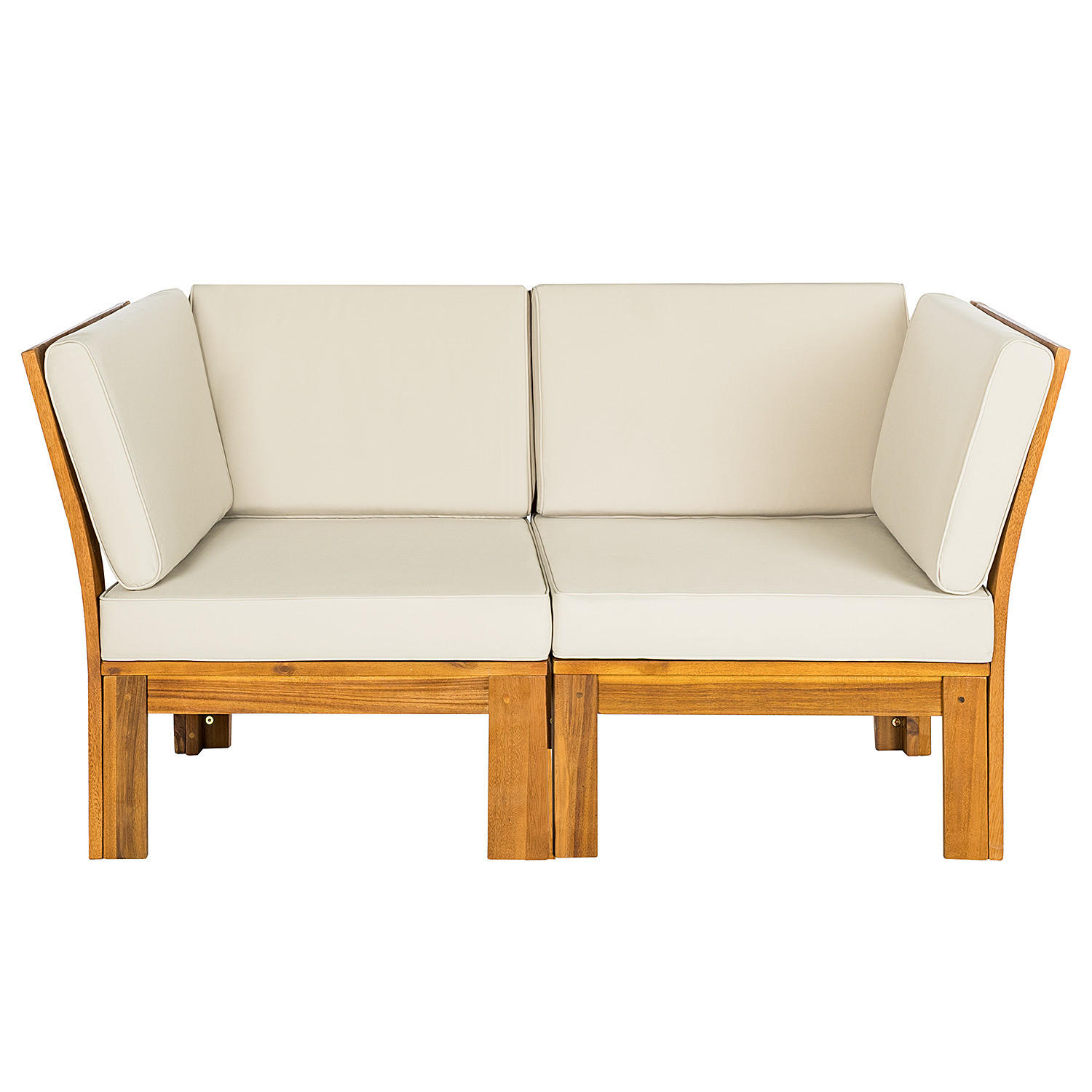 LOUNGEGRUPPE - 2-teilig - Webstoff / Akazie massiv - Weiß, Holz/Textil - home24