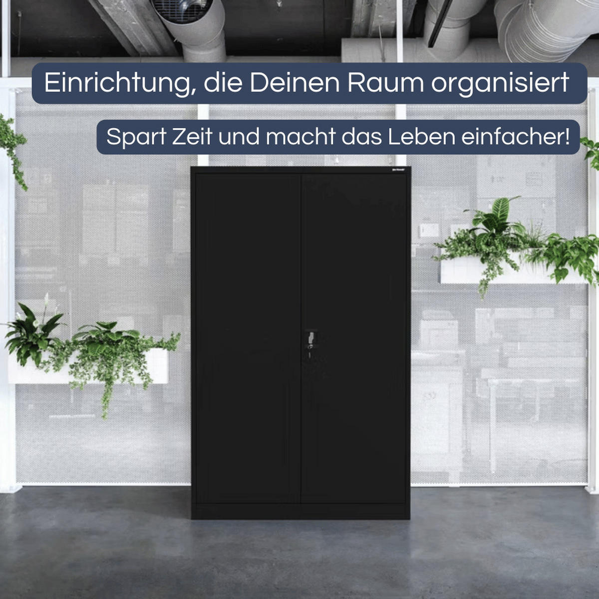 AKTENSCHRANK abschließbar KADO mit Flügeltüren 185x115x40cm Schwarz - Schwarz, Metall (115/185/40cm) - DELUKE