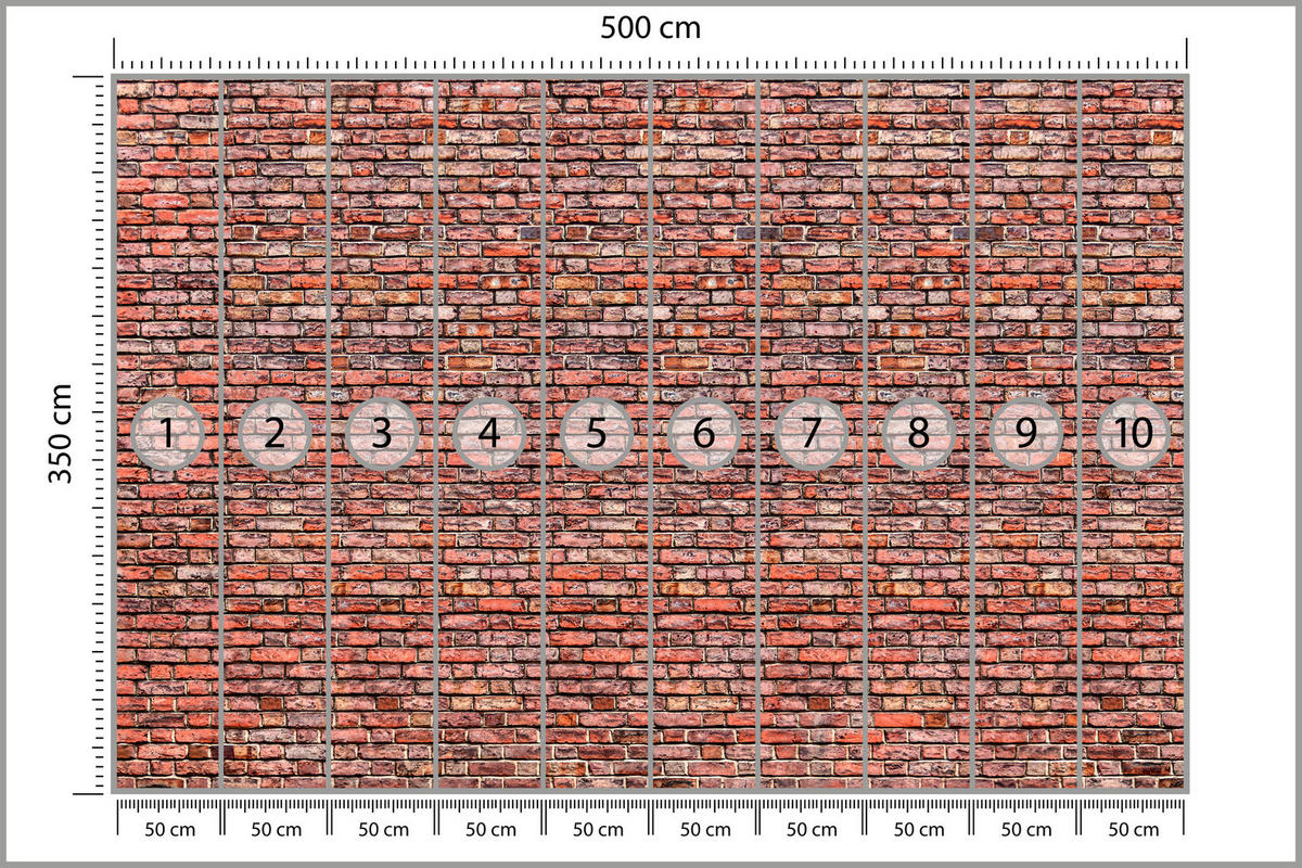 FOTOTAPETE für Wohnzimmer Alter Ziegelstein Roter Wand Rustikal 500x350 - Rot/Orange, Papier (500/350cm) - Muralo