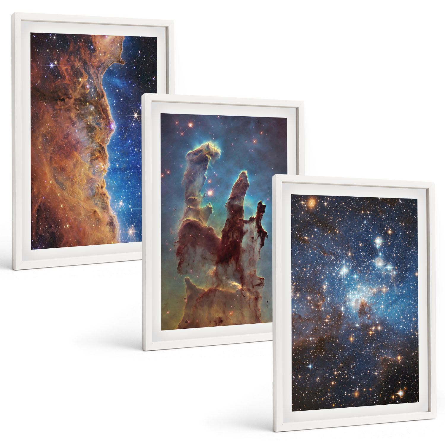 BILDER SET 3er Set - 40x60 cm Weißer Rahmen - Weltraumlandschaften von Galaxien - Weiß, Kunststoff (40/60cm) - TULUP