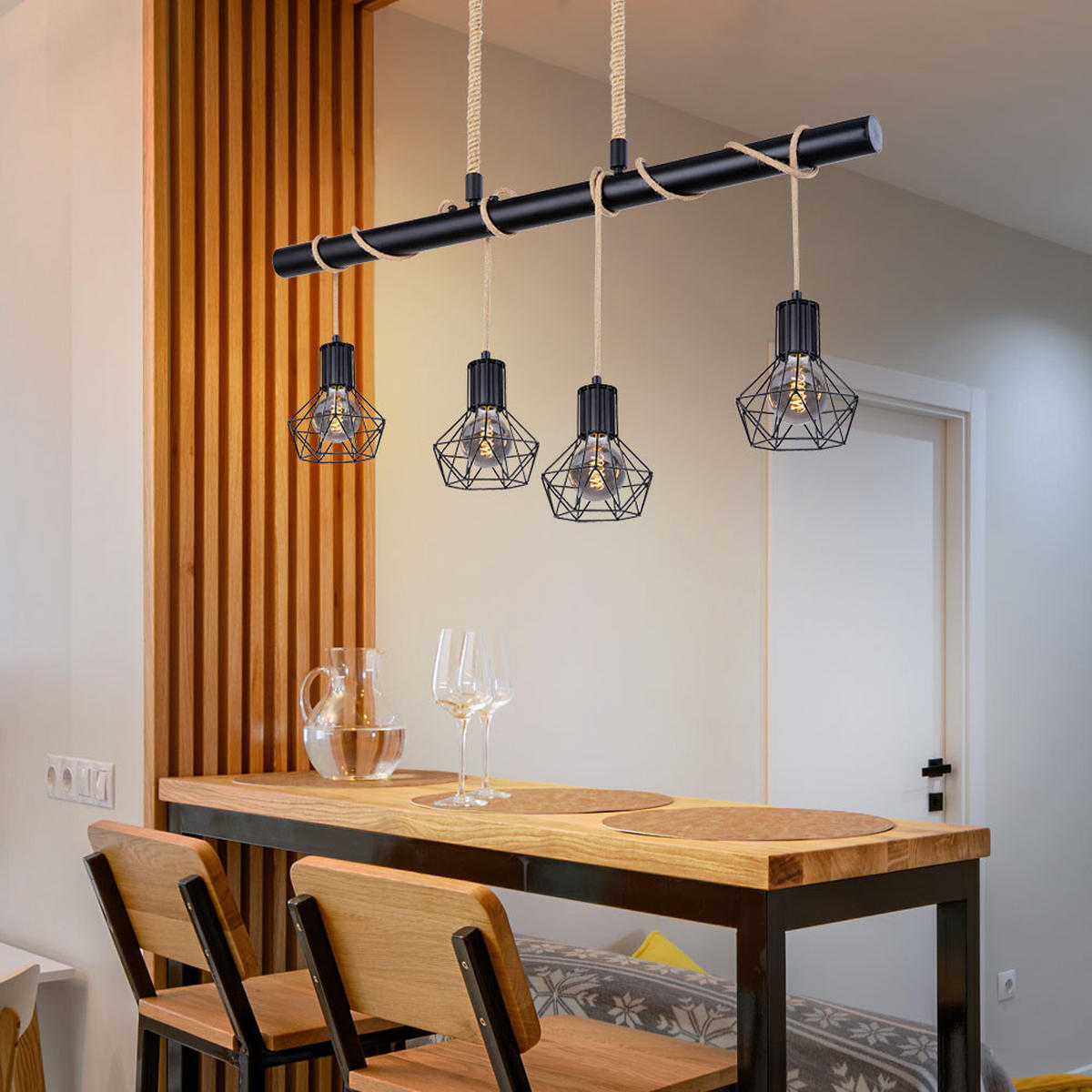 LED HÄNGELEUCHTE Priska Schwarz Gitteroptik - Schwarz, Metall (100/15/120cm)