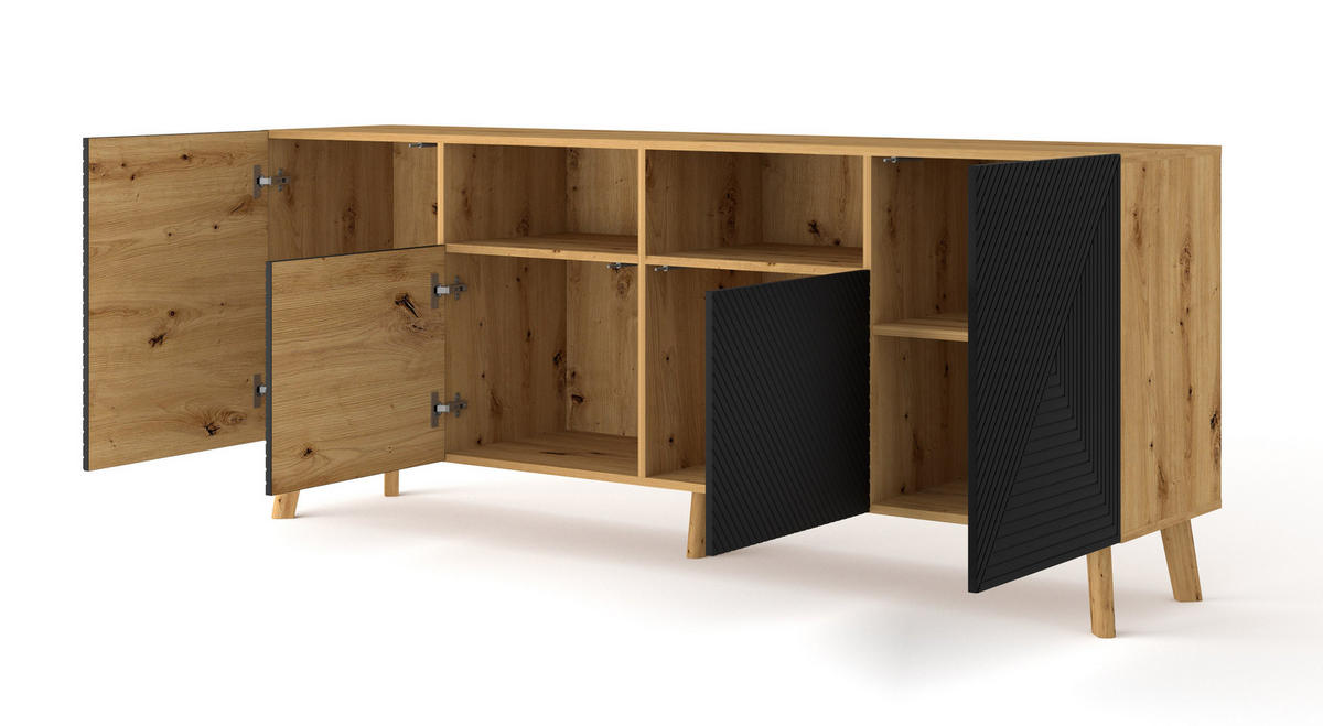 KOMMODE Artisan Eiche, Schwarz 195/80/42 - Schwarz, Holzwerkstoff (195/80/42cm) - RAUMHIRSCH FURNITURE
