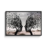 POSTER MIT RAHMENGERAHMTES BILD Strand - Meer - Menschen - Baum - Moderne Kunst 120x80 cm - Hellgrau, Papier (120/80cm) - MuchoWow