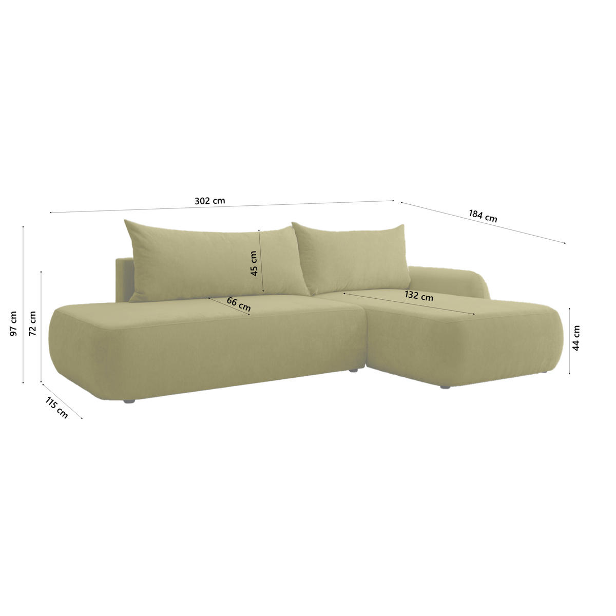 ECKSOFA Munduk I mit Schlaffunktion, Olive - Olivgrün, Textil (302/184cm) - Fedve