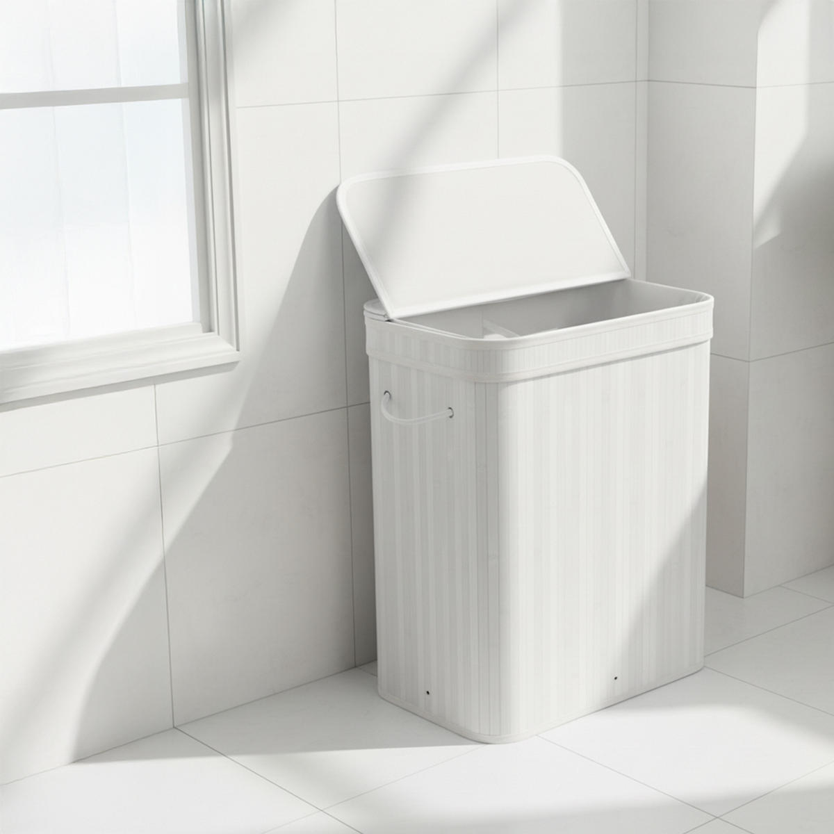 KÔŠ na prádlo - biela, drevo/textil (32/52/63cm) - Relaxdays