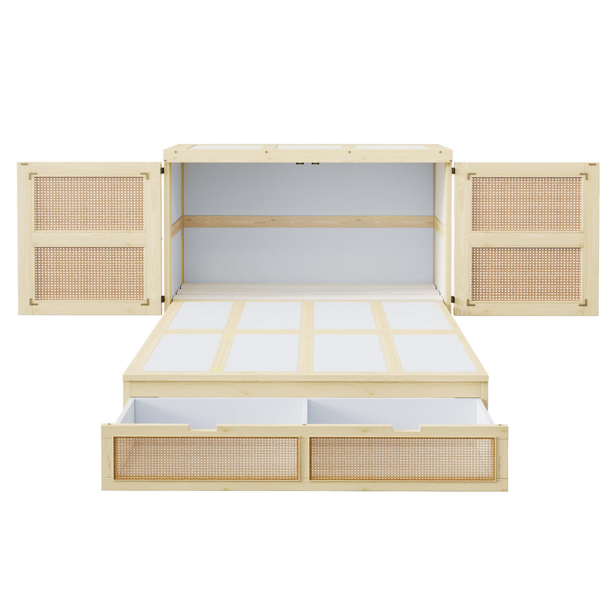 SCHRANKBETT 140/200 cm Natur Schrankbett mit Stauraumschubladen und Rattan-Design - Naturfarben, Holzwerkstoff (140/200cm) - OKWISH