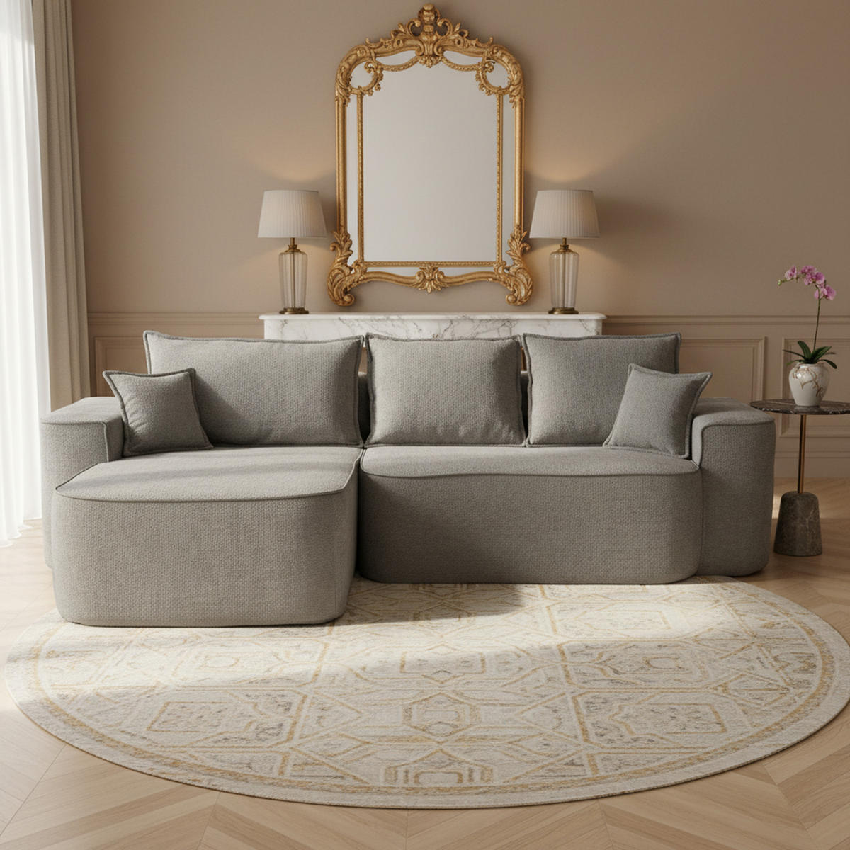 ECKSOFA Modulares L-Form in Chenille Montagefrei - Hellgrau, Textil (262/144cm) - Urban Meuble