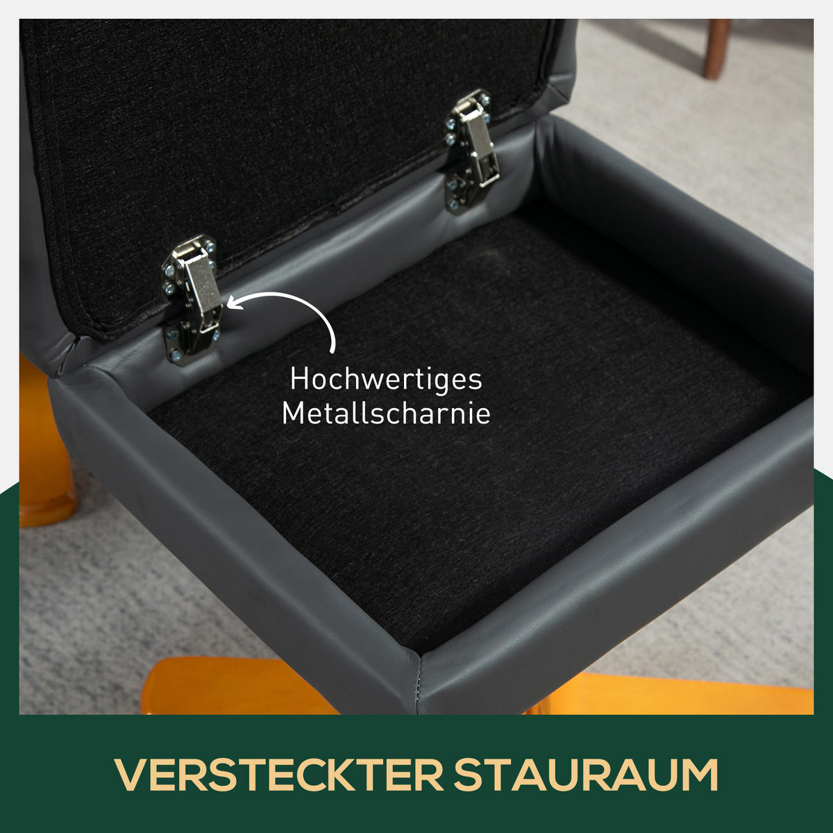 RELAXSESSEL mit Hocker, Stauraum, Fernsehsessel mit Liegefunktion, Dunkelgrau - Dunkelgrau/Braun, Holz (86/99/80cm) - HOMCOM