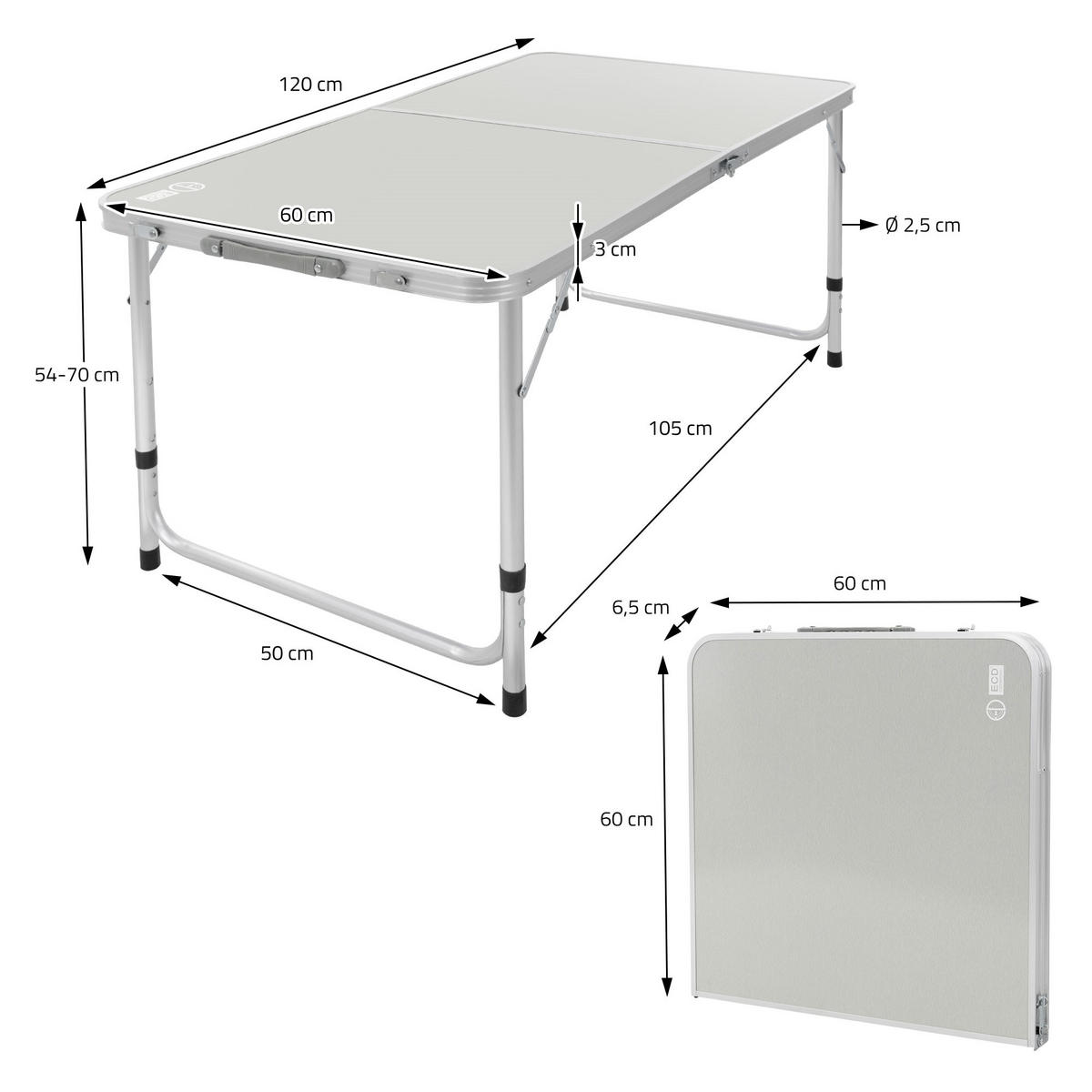 CAMPINGTISCH - Grau, Metall (120/60/70cm) - ECD-Germany