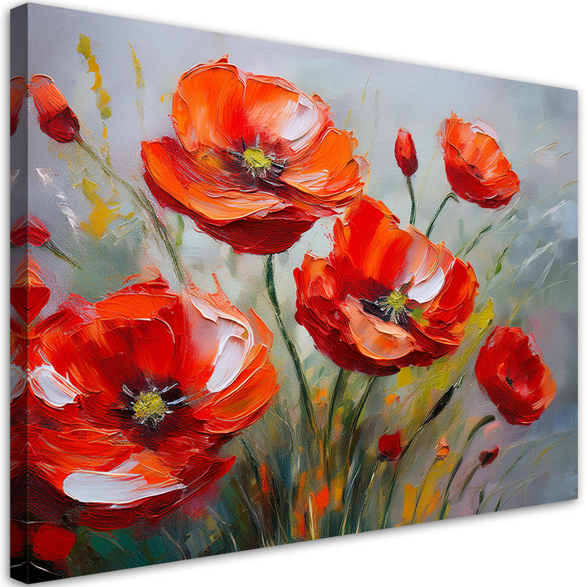 WANDBILD gemalte rote mohnblumen - Rot, Textil (60/40cm) - Feeby