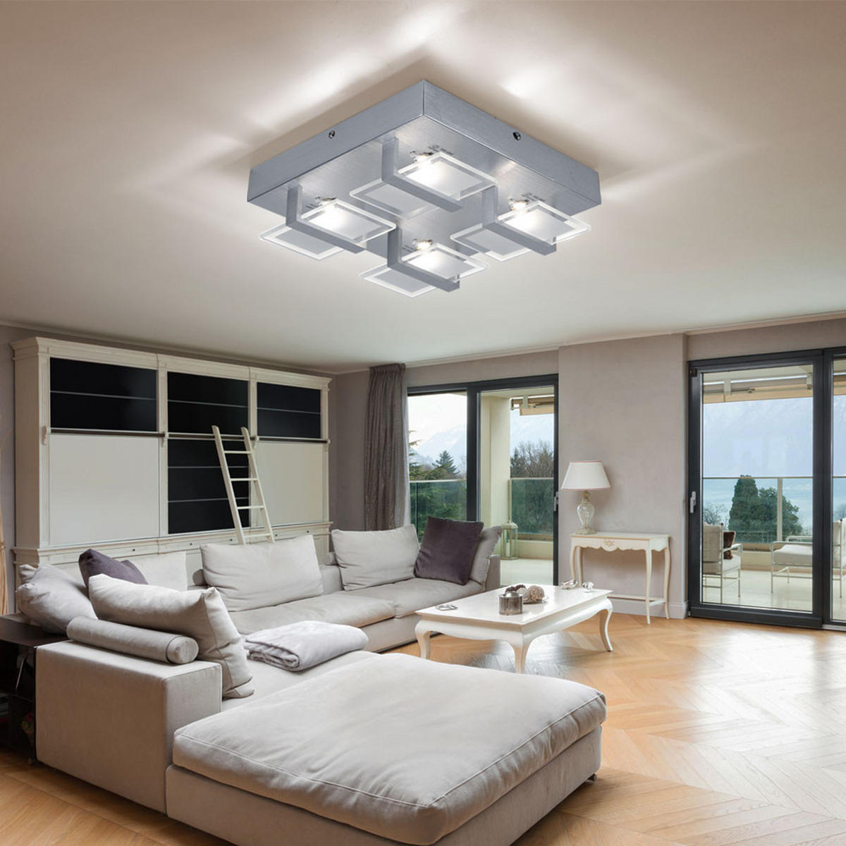 LED DECKENLEUCHTE ENISA Silber Metall Glas klar satiniert 2er Set - Silberfarben, Glas (26/26/7.8cm) - Globo Lighting