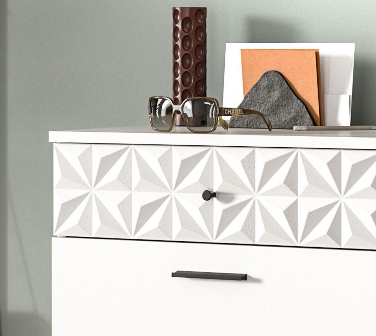 GARDEROBE Set weiß Hochglanz 172 cm, Kombination mit 3D-Struktur - Weiß Hochglanz/Schwarz, Glas/Holzwerkstoff (172/192/34cm) - Inn.Furn