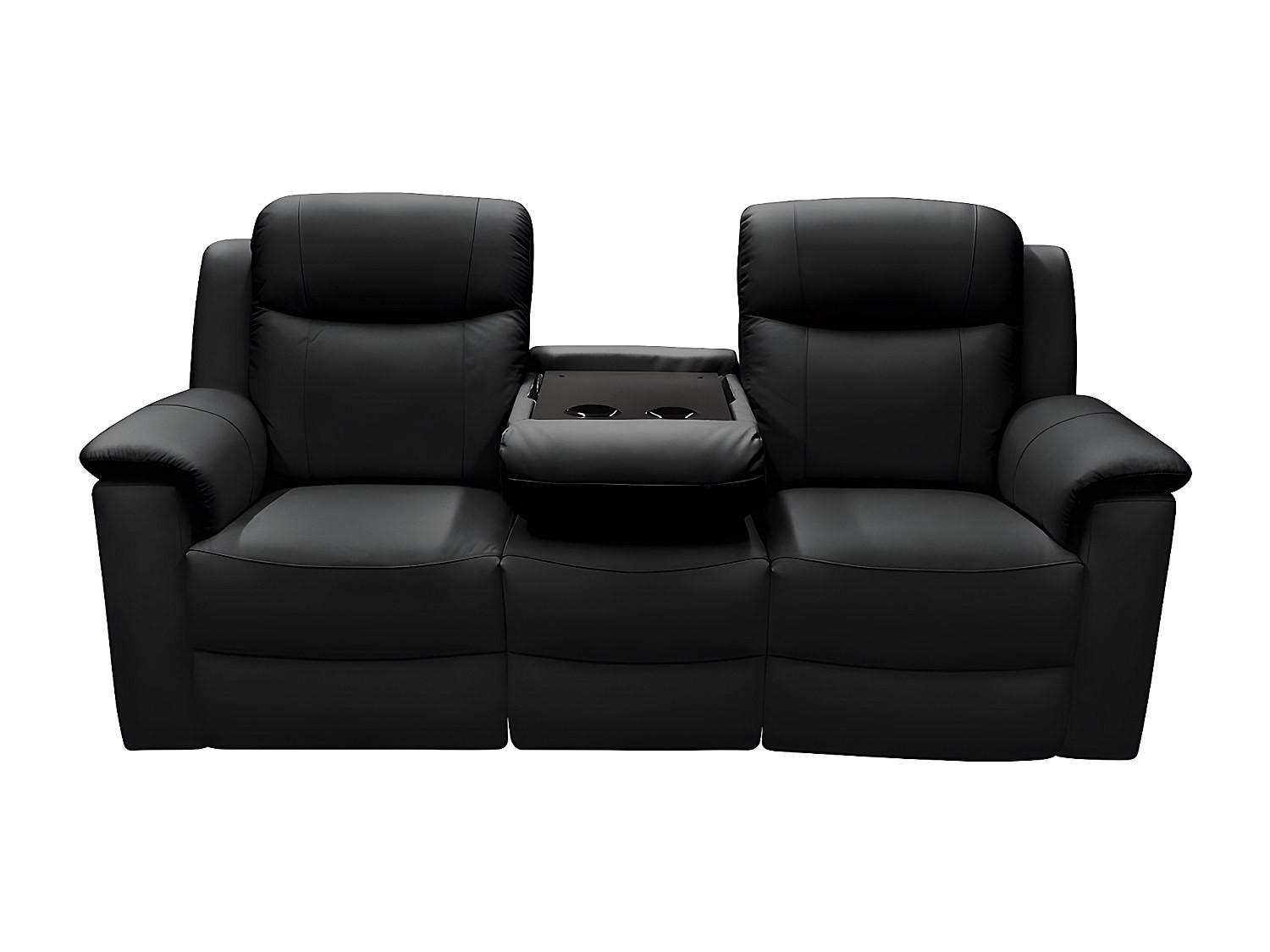 RELAXSOFA - 3 Personen - Leder - Schwarz - - Schwarz, Leder (205/100/96cm) - Vente-Unique