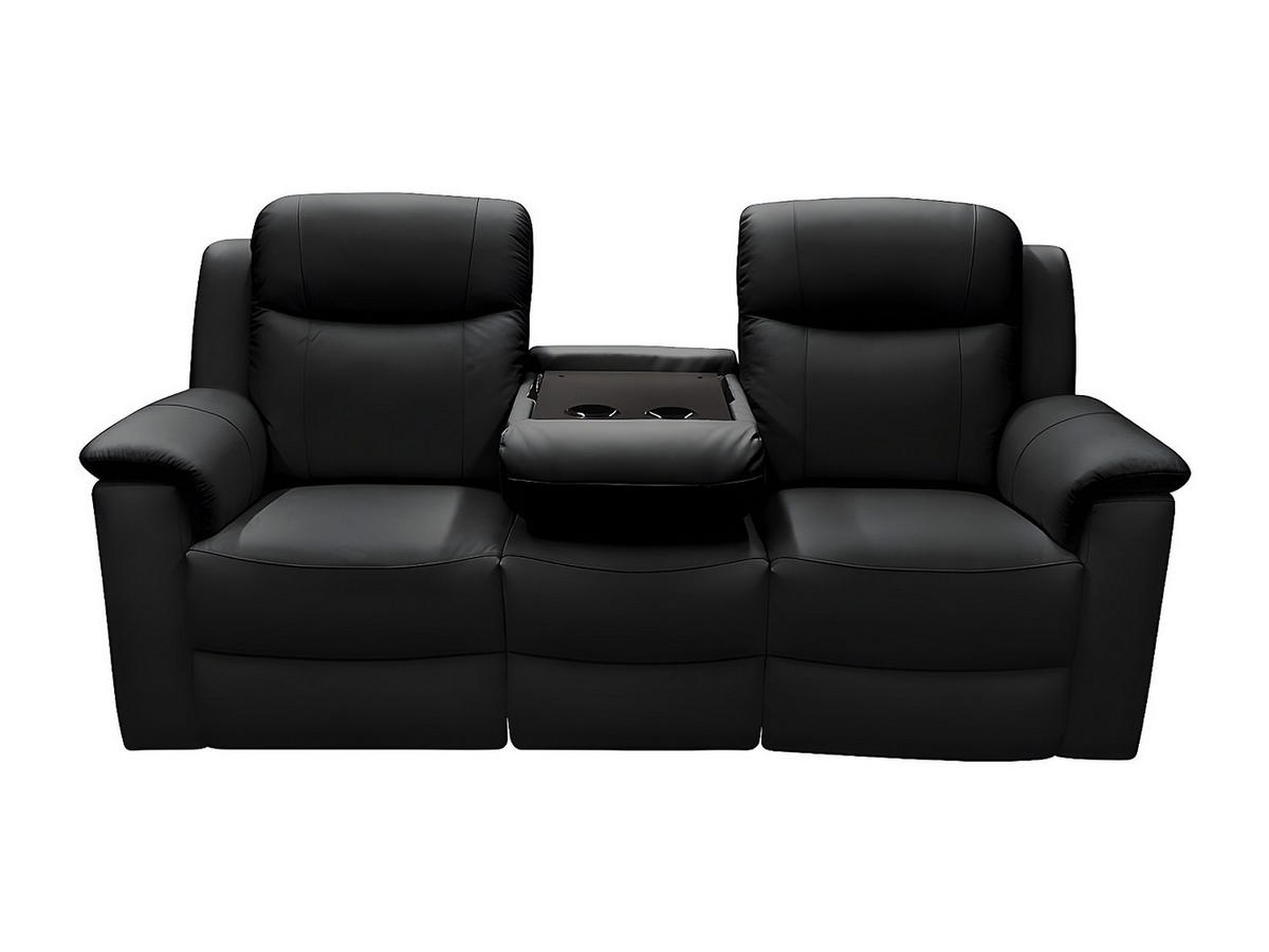 RELAXSOFA Leder 3-Sitzer - Schwarz - EVASION - Schwarz, Leder (205/100/96cm) - Vente-Unique