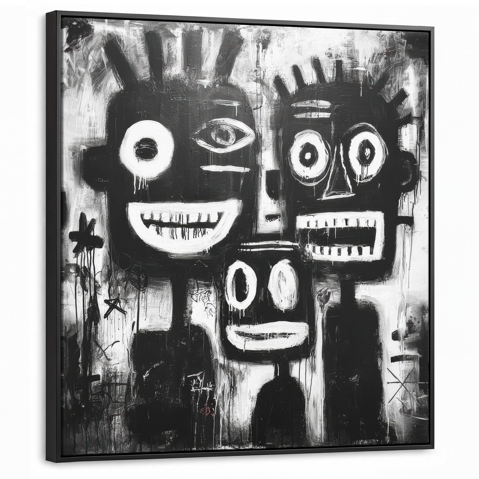 LEINWAND Bilder mit Rahmen - Malerei - Figuren - Schwarz - Abstrakt - 90x90 - Schwarz, Textil (90/90cm) - MuchoWow