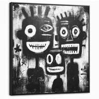 LEINWAND Bilder mit Rahmen - Malerei - Figuren - Schwarz - Abstrakt - 90x90 - Schwarz, Textil (90/90cm) - MuchoWow