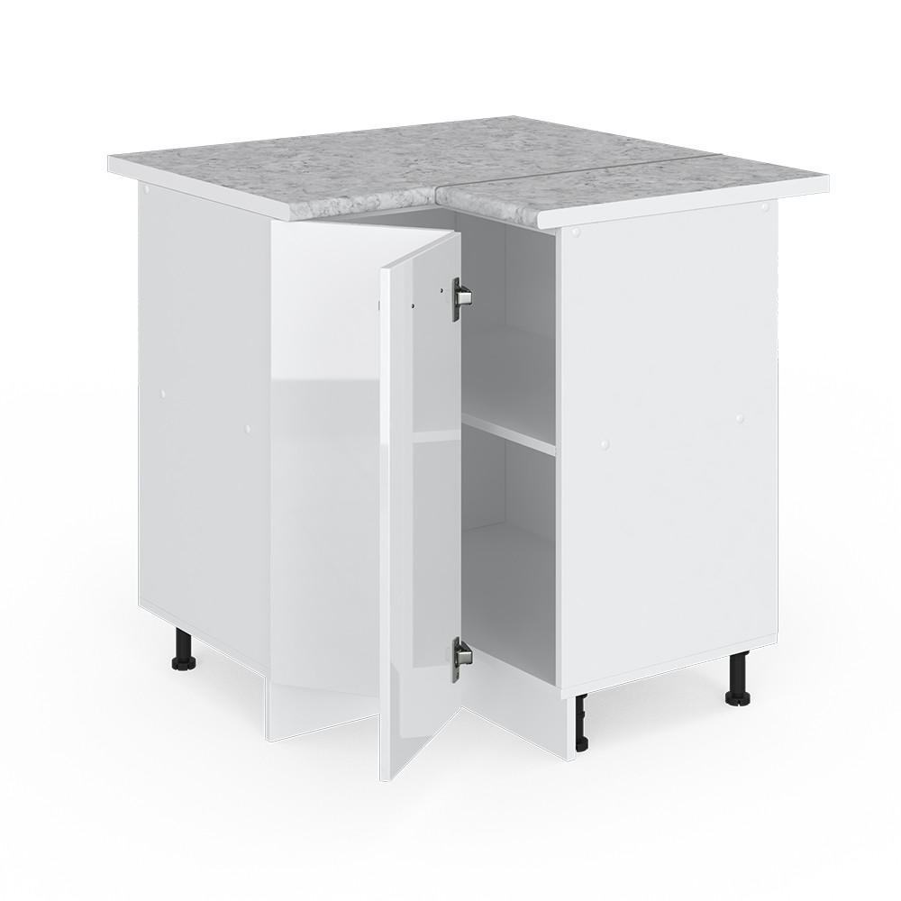 ECKUNTERSCHRANK R-Line Weiß Hochglanz 75.6 cm, AP Marmor - Weiß Hochglanz/Weiß, Holzwerkstoff (75.6/81.6/60cm) - Vicco