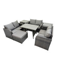 GARTENMÖBELSET mit ESSTISCH,SOFA Polyrattan 7-Sitzer - Dunkelgrau/Grau, Glas/Kunststoff - Fimous