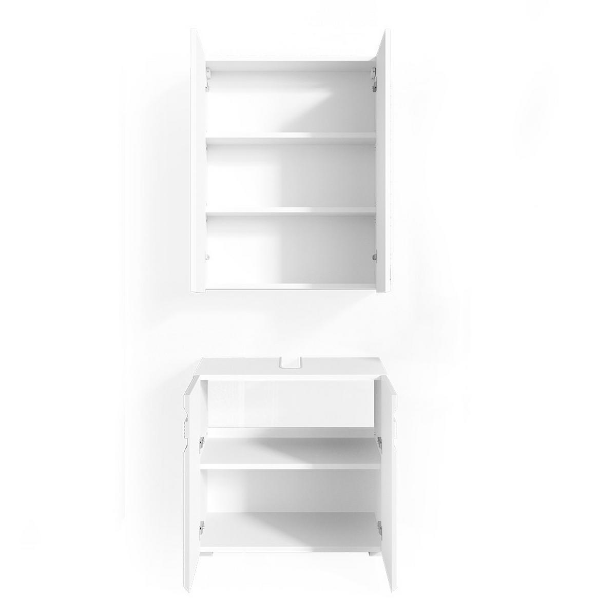 BADMÖBEL-SET Fredd Weiß Hochglanz 2 Teile - Weiß Hochglanz, Holzwerkstoff (56/60/34cm) - Vicco