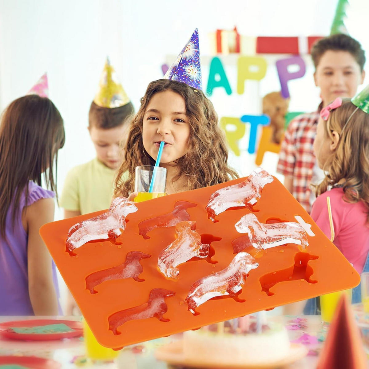 EISWÜRFELFORM Dackel 9er Set Silikon - Orange, Kunststoff (17/1/22cm)