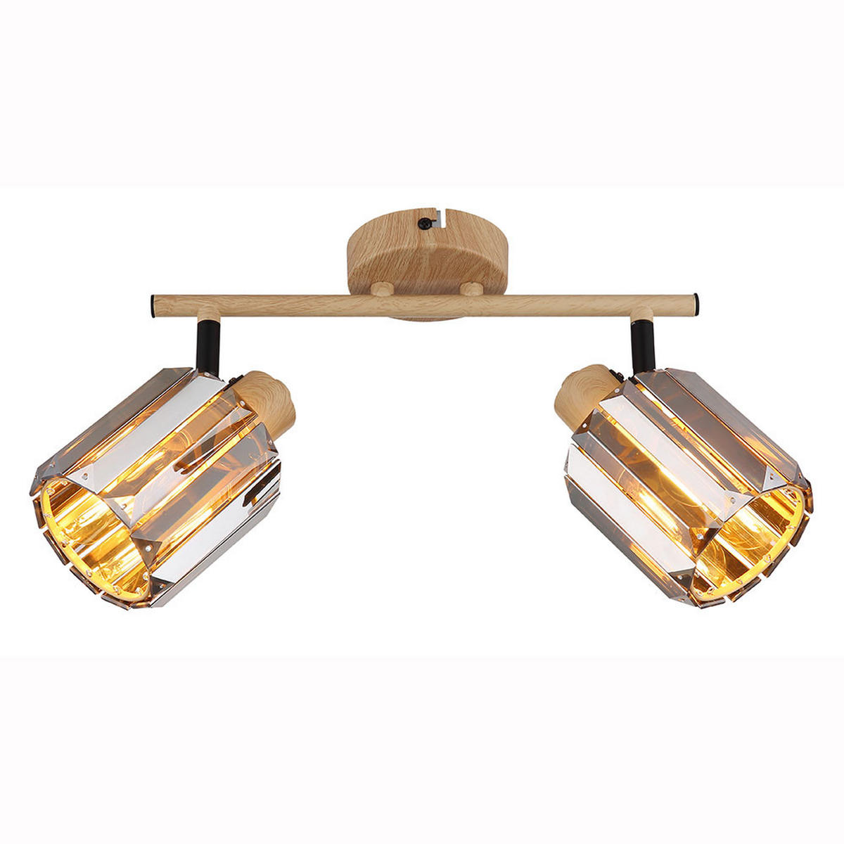 DECKENLEUCHTE Kristall Rauch Holzoptik 2-flammig - Grau, Metall (33/9/15cm) - Nowa