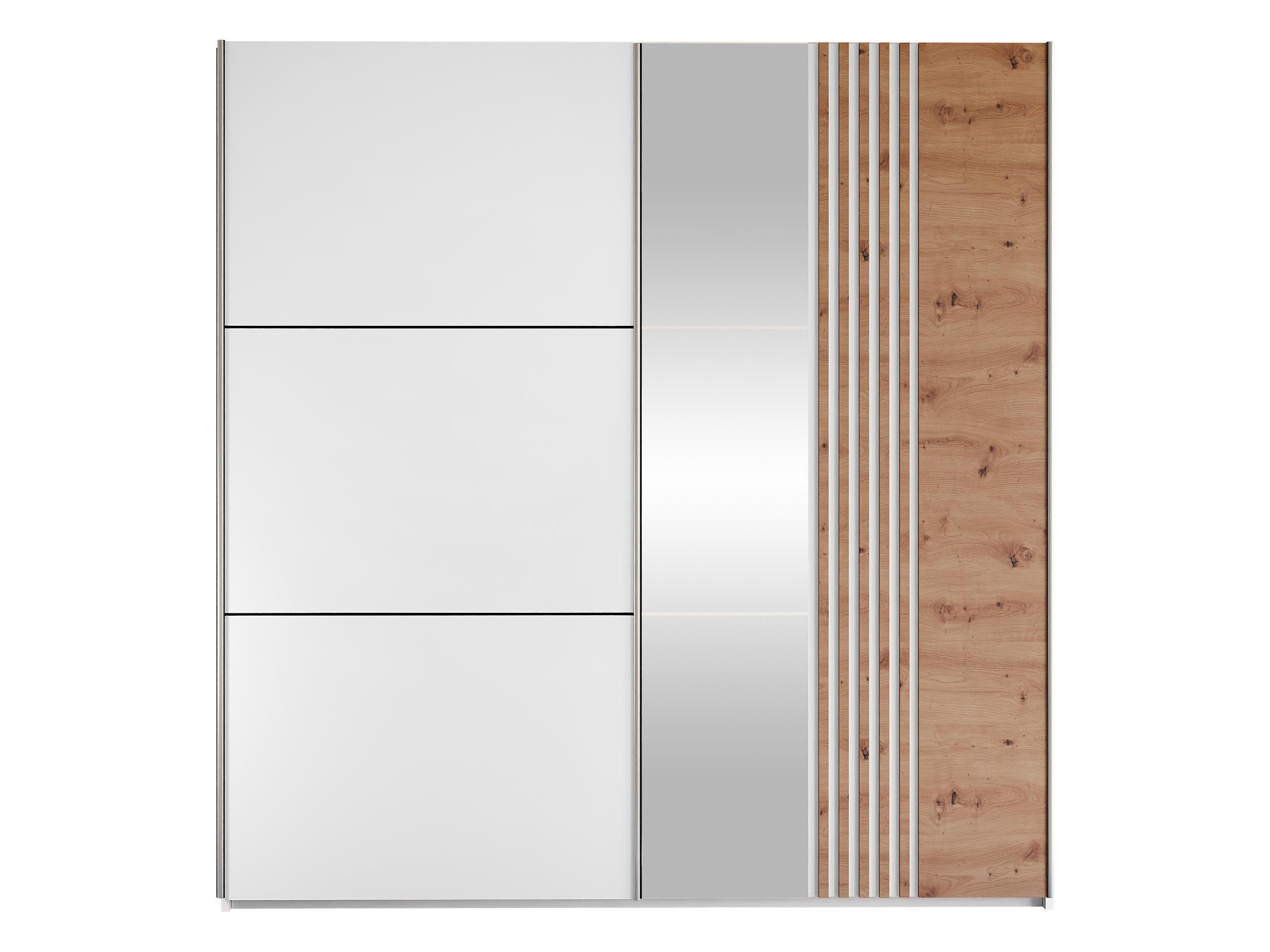 Mirjan24 Schiebetürenschrank Weiß, Eiche Wotan 203x215x65 cm