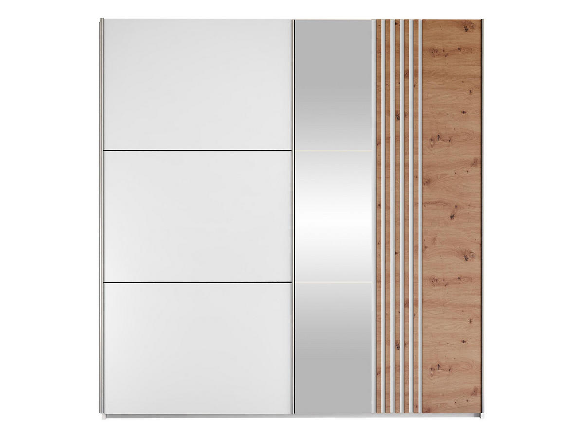 SCHIEBETÜRENSCHRANK Sinatra 203 - Silberfarben/Eiche Wotan, Holzwerkstoff/Metall (203/215/65cm) - MIRJAN24