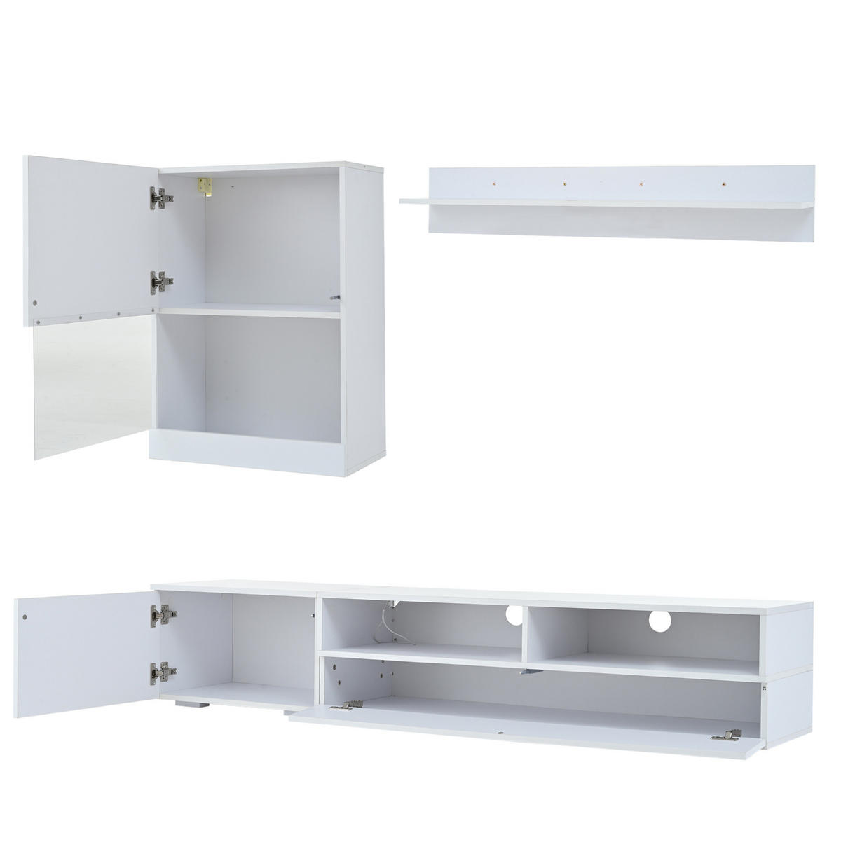 TV-WOHNWAND aus Spanplatte 175x39x34 cm 3-teilig Weiß mit LED-Beleuchtung und Hochglanzfronten - Weiß, Holzwerkstoff (175/34/39cm) - IVMEU