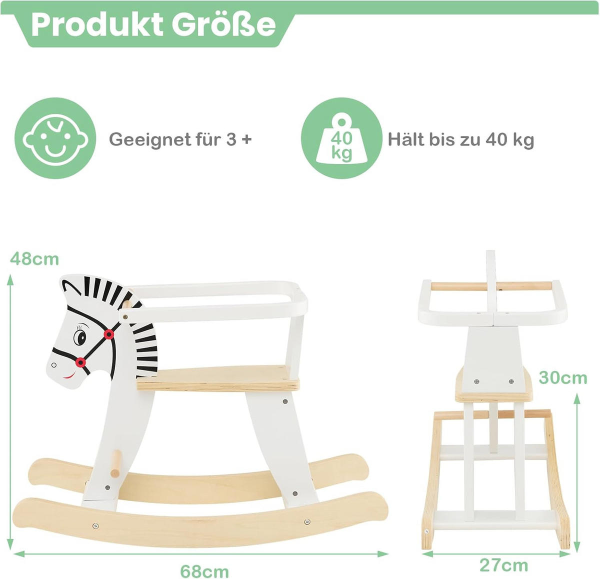 SCHAUKELPFERD 48cm Weiß - Weiß, Holz (27/48/68cm) - COSTWAY