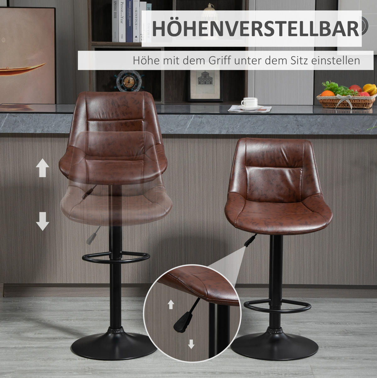 BARHOCKER 2er-Set höhenverstellbar mit Rückenlehne, drehbar, Braun - Braun, Metall (50/108/46.5cm) - MIVRAY