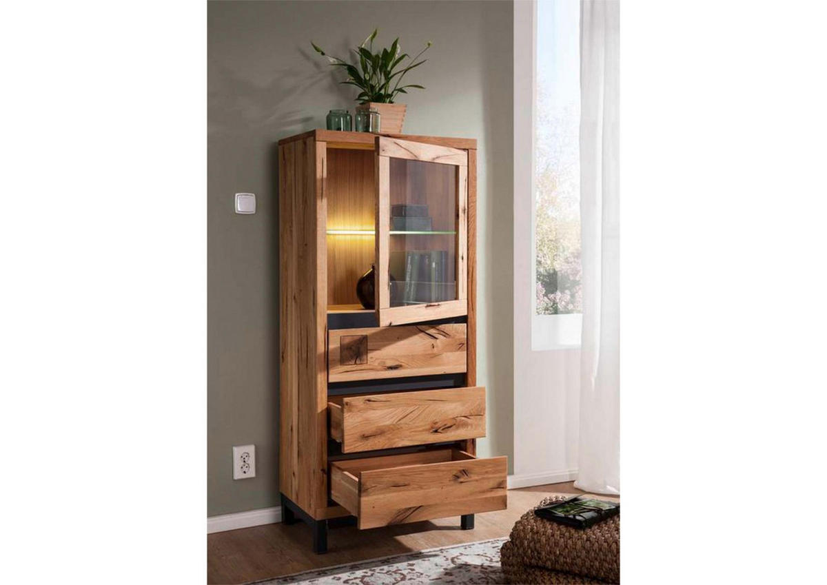 VITRINE Wildeiche 65x40x148 natur geölt VILLANDERS #103 - Naturfarben, Holz (65/148/40cm) - Massivmoebel24