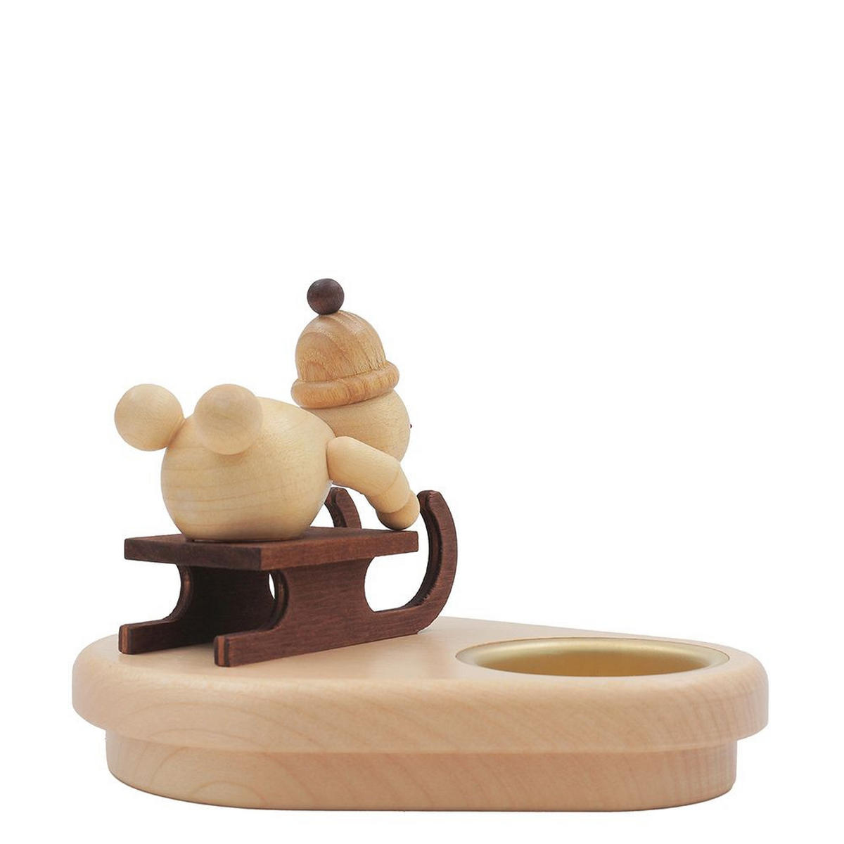 HOLZFIGUR Schneemann Rennschlittenfahrer mit Teelicht 13/10 cm - Multicolor, Holz (13/13/0.1cm)