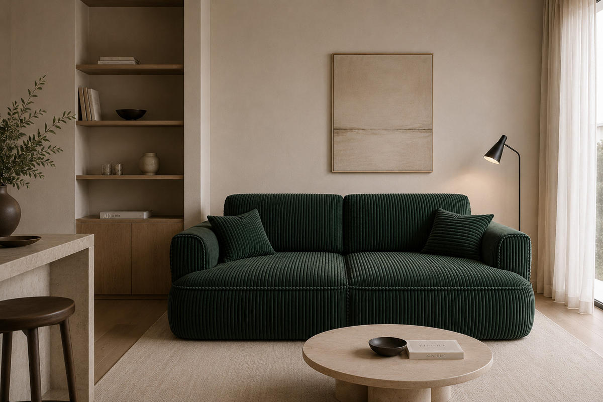 BIGSOFA COZI, Dunkelgrün mit Cordbezug - Dunkelgrün, Kunststoff/Textil (240/87/180cm) - KS Home Concept